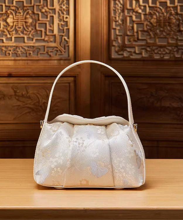 Tote Bag Beige Chinese Style Versatile Jacquard