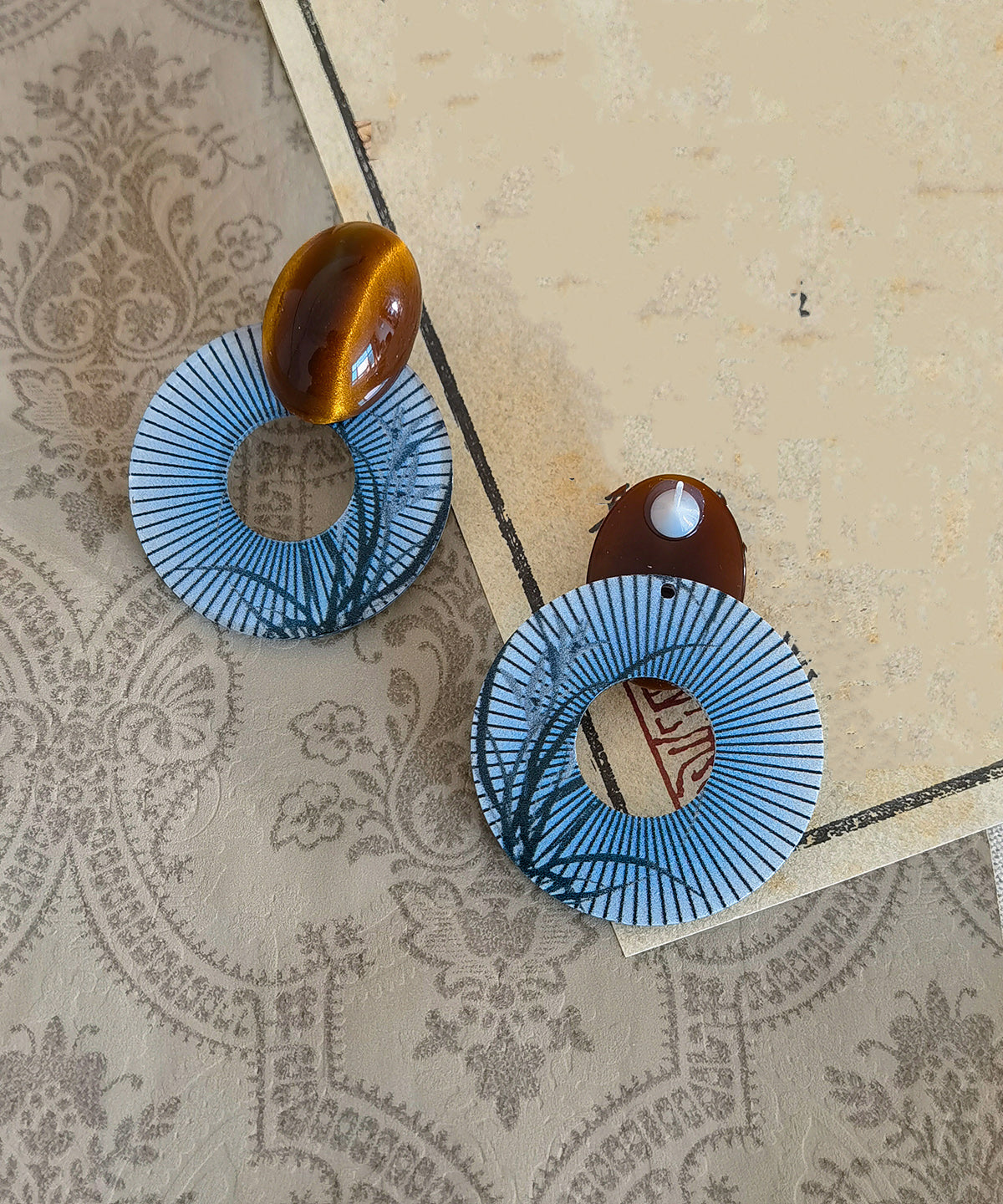 Blue Chinese Style Alloy Amber Earrings Hoop Acrylic
