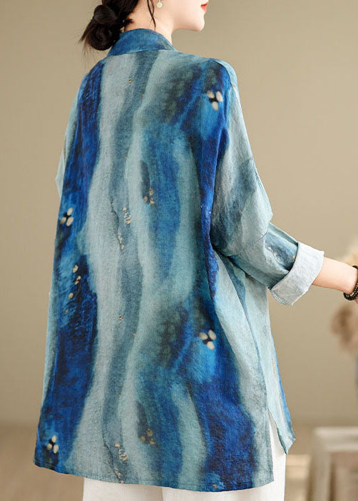Chinesischen Stil Blau Tie Dye Orientalischen Knopf Baumwolle Shirts Frühling TJ013