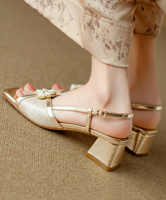 Klobige Sandalen im chinesischen Stil aus grünem Rindsleder mit Peep Toe WT022