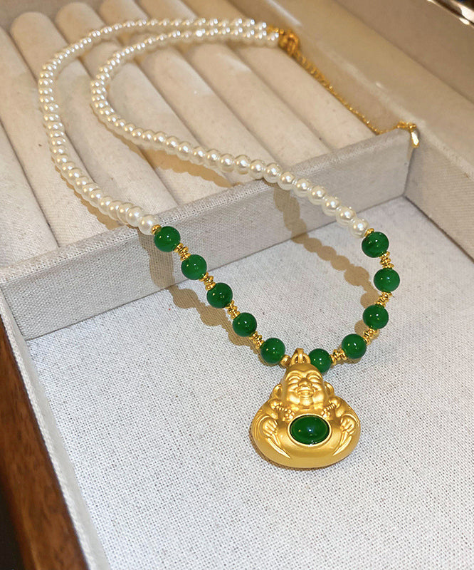 Collier avec pendentif en forme de statue de Bouddha en alliage de cuivre colorblock de style chinois YI045