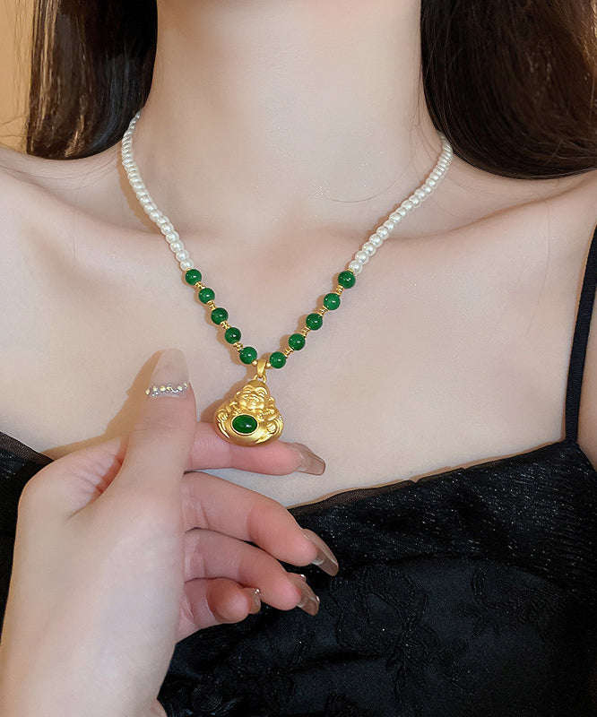Collier avec pendentif en forme de statue de Bouddha en alliage de cuivre colorblock de style chinois YI045