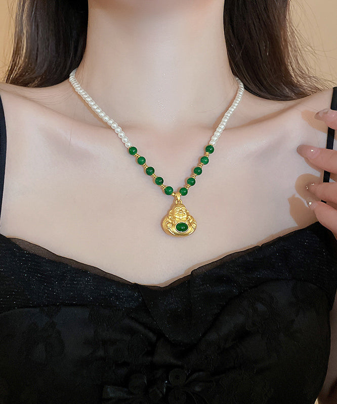 Collier avec pendentif en forme de statue de Bouddha en alliage de cuivre colorblock de style chinois YI045