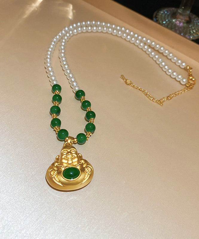 Collier avec pendentif en forme de statue de Bouddha en alliage de cuivre colorblock de style chinois YI045