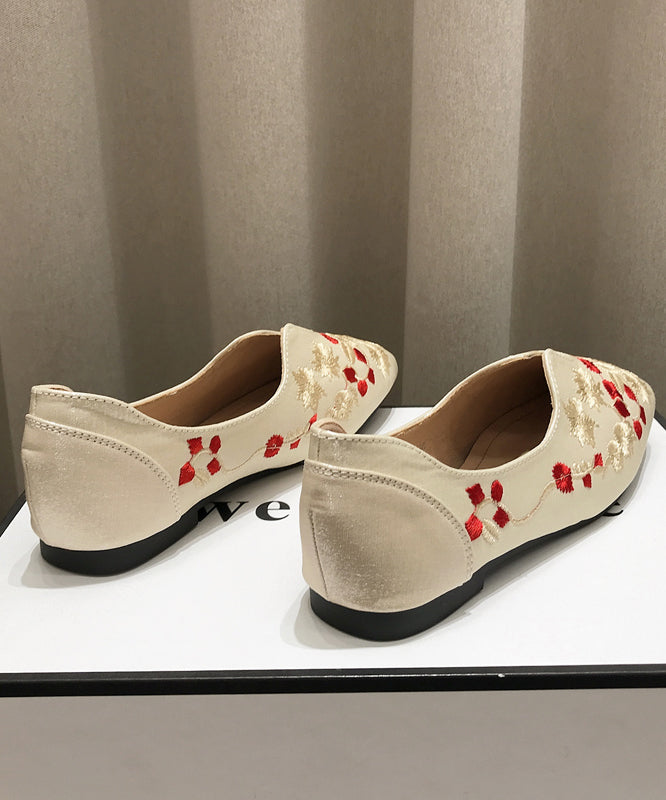 Fabric Cotton Apricot Chinese Flat Style Shoes Embroidered