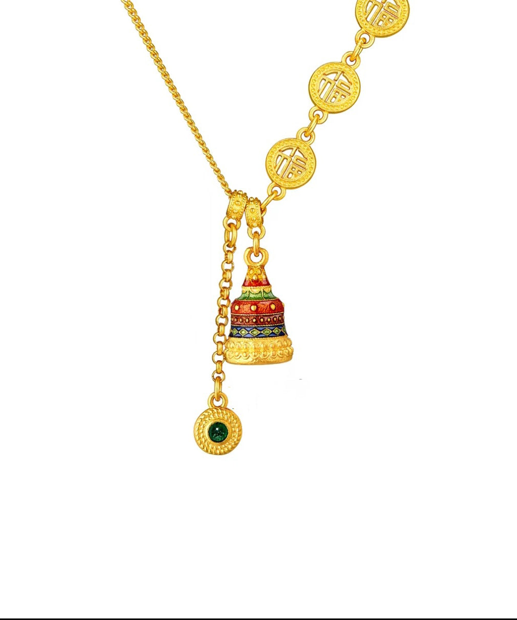 Chinesischen Stil Gold Antike Gold Kristall Emaille Lasso Halskette YI031