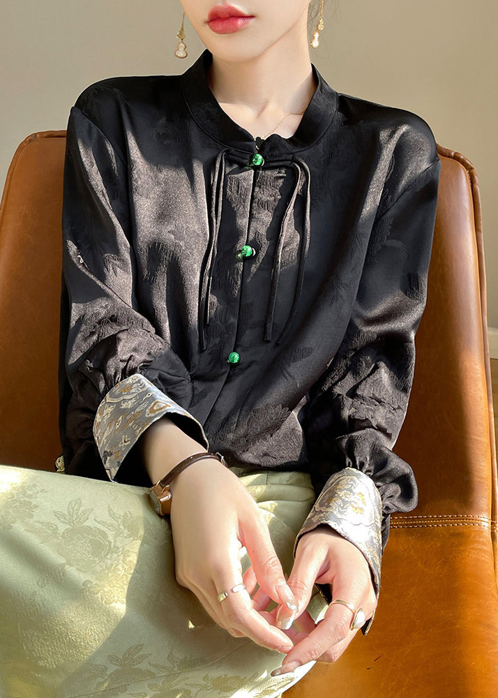 Seidenhemden im chinesischen Stil mit grünem Knopfdruck, Herbst AB1035