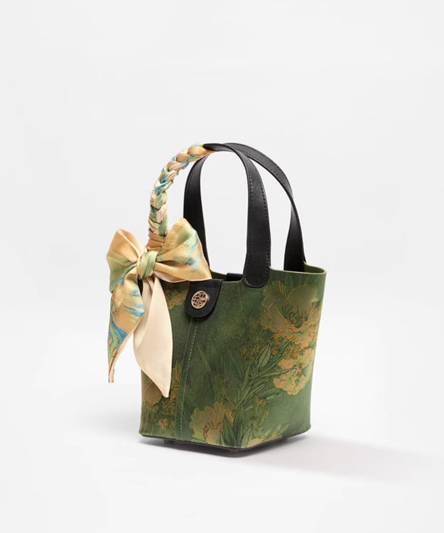 Handbag Chinese Silk Green Versatile Tote Style Print