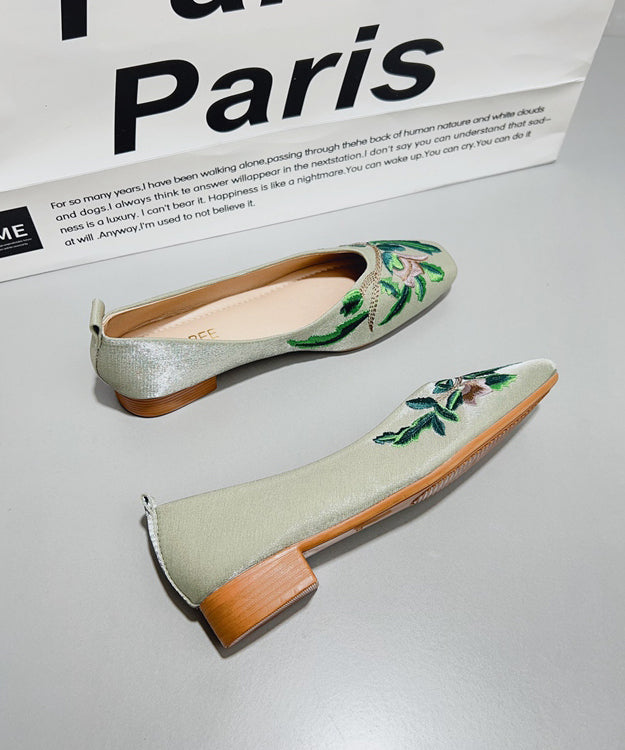 Shoes Satin Embroidered Chinese Flat Feet Green Style