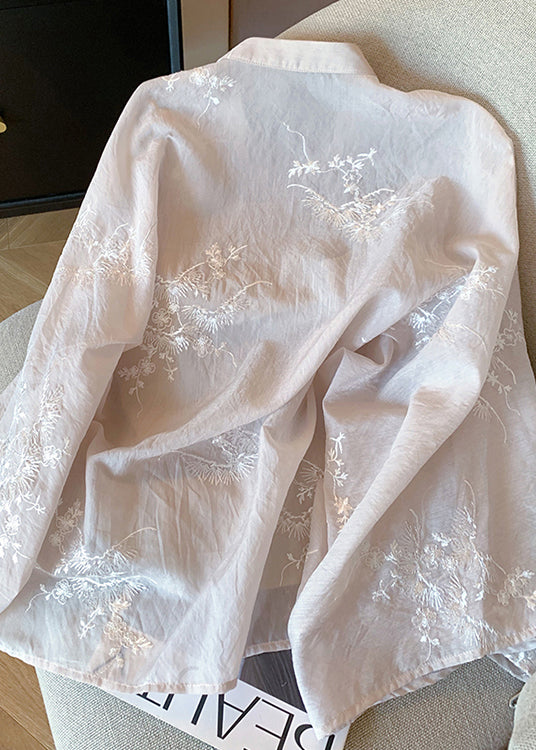 Chemise en coton brodée de paillettes roses de style chinois, perles à ongles, printemps YF017