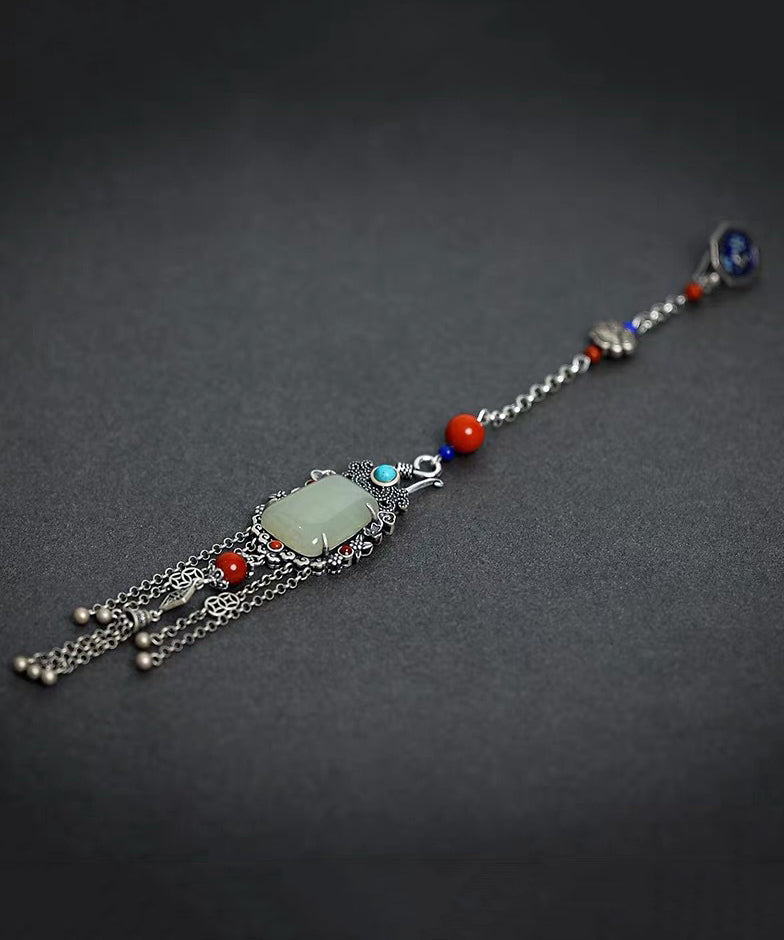 Chinesischen Stil Seide Sterling Silber Jade Kette Quaste Broschen TX008