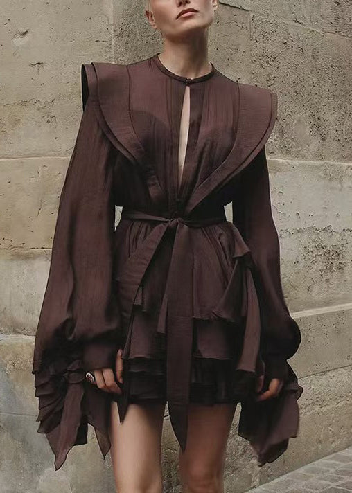 Chocolate Lace Up Solid Cotton Shirt Dress Fall – Adorher Chocolate Lace Up Solid Cotton Shirt Dress Fall – Adorher