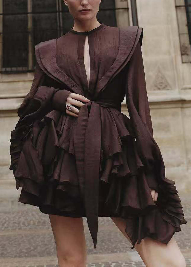 Chocolate Shirt Cotton Lace Dress Fall Up Solid
