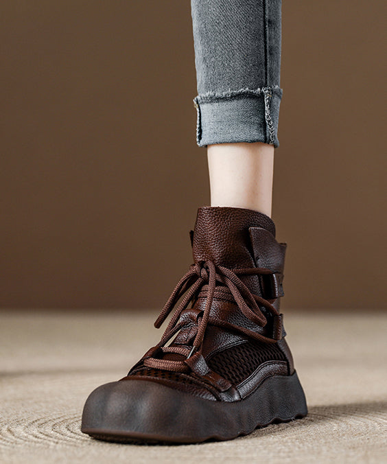 Breathable Platform Up Boots Out Chocolate Lace Splicing Hollow