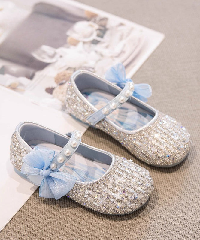 Beige Shoes Bow Classy Girls Strap Pearl For Flat Buckle