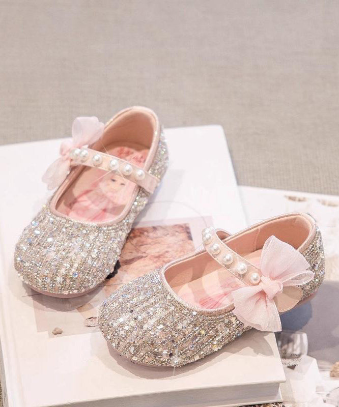 Beige Shoes Bow Classy Girls Strap Pearl For Flat Buckle