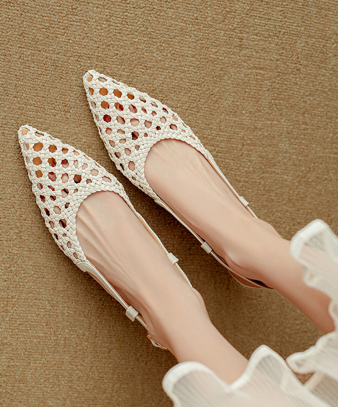 Splicing Sandals Classy Hollow Out Pointed Beige Kitten
