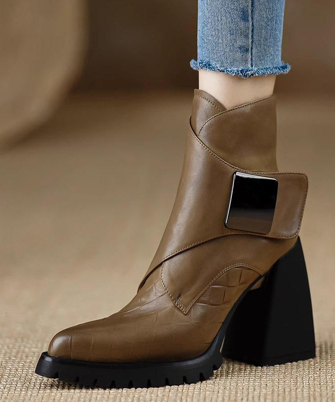 Edle schwarze Stiefeletten mit dickem Absatz und Splicing-Effekt TE016