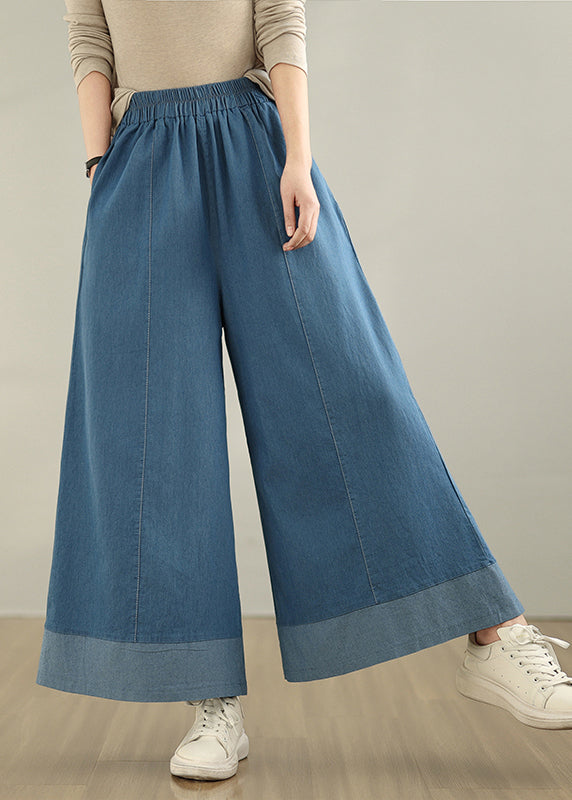Pantalon en jean taille large, élégant, élastique, été, bleu