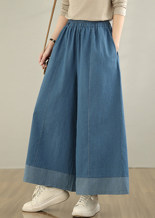 Pantalon en jean taille large, élégant, élastique, été, bleu