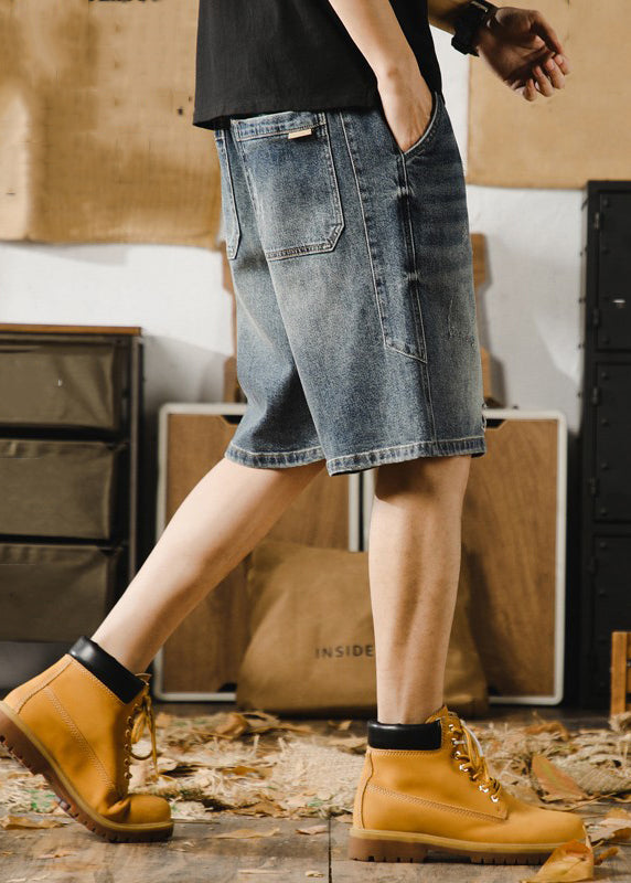 Edle blaue Loch-Schnür-Jeansshorts für Herren, elastische Taille, Sommer YL022