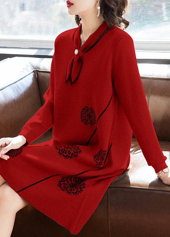 Robe pull en tricot à imprimé nœud camel chic, printemps TQ017