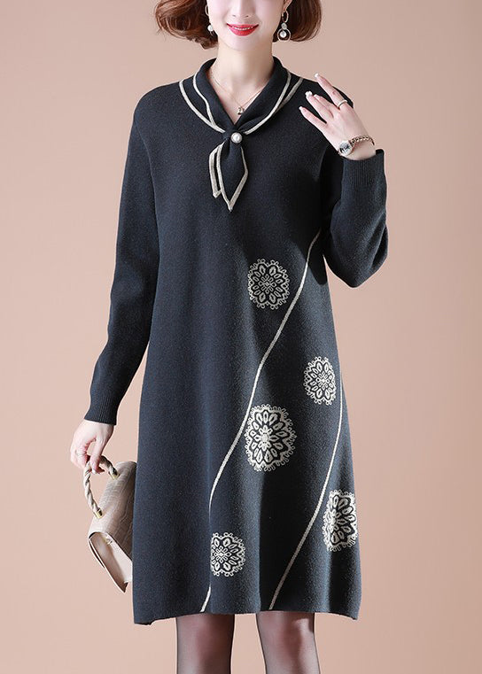 Robe pull en tricot à imprimé nœud camel chic, printemps TQ017