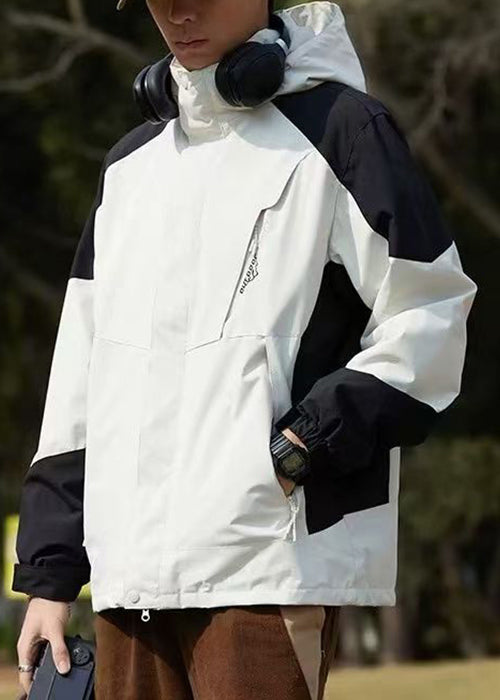 Manteau à capuche en coton foncé gris pour homme, élégant, avec poches patchwork