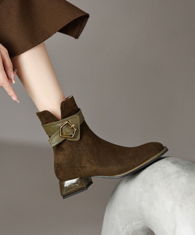 Classy Green Boots Chunky Suede Fitted Splicing Zippered YC012