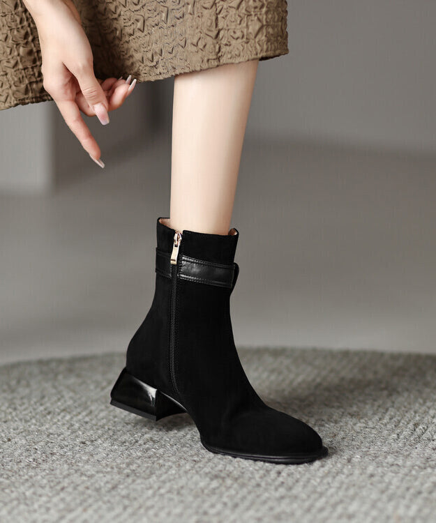 Classy Green Boots Chunky Suede Fitted Splicing Zippered YC012