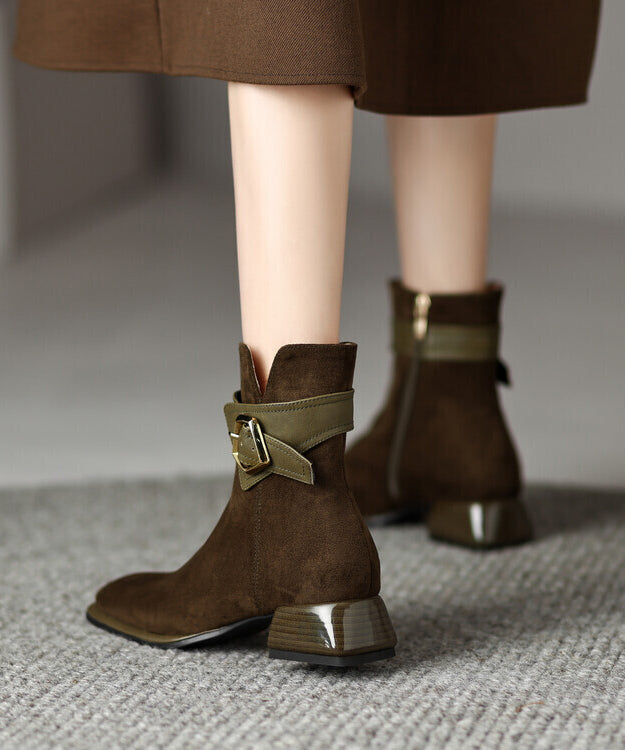 Edle grüne Stiefel aus dickem Wildleder, mit Reißverschluss, YC012