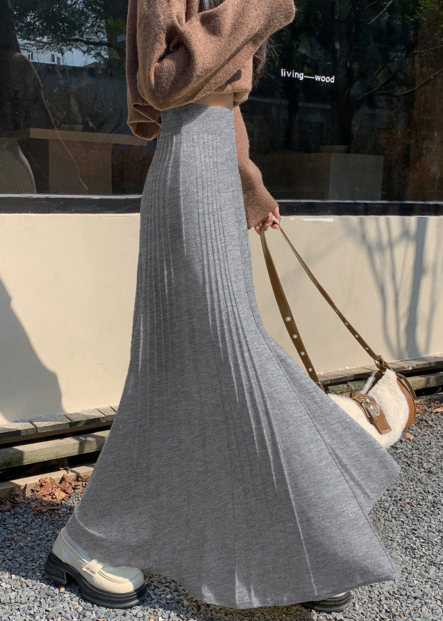 Classy Grey Exra Large Hem Knit Pleated Skirts Spring YP021