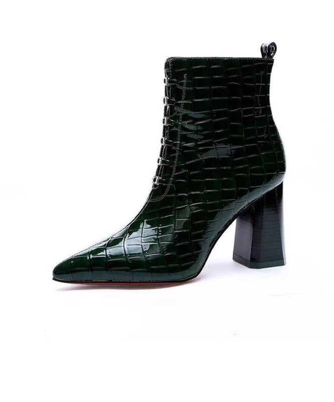Edle graue Stiefel mit Reißverschluss und klobigem Absatz und spitzer Zehenpartie TP018