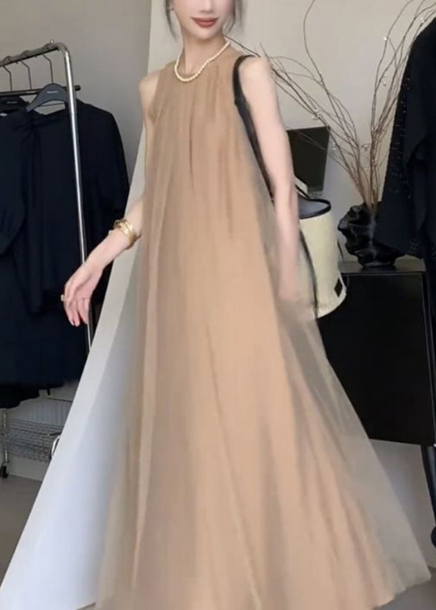 Classy A Sleeveless Chiffon Khaki Dresses Draping Line