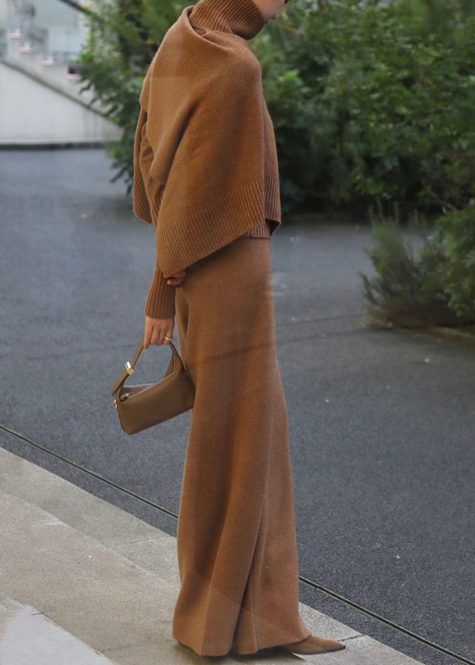 Ensemble deux pièces en tricot kaki élégant, pull et pantalon, automne WN035