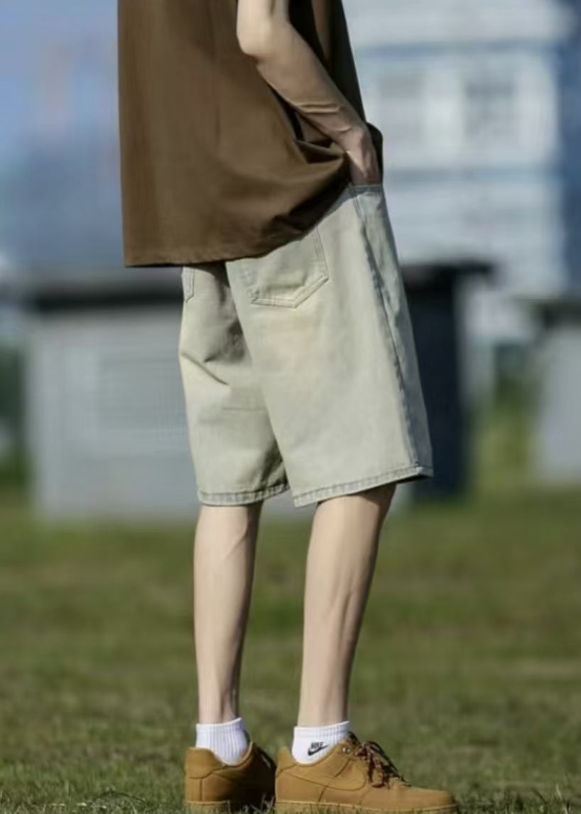 Classy Schlamm Gelb Taschen Hohe Taille Denim Männer Shorts Sommer YL012