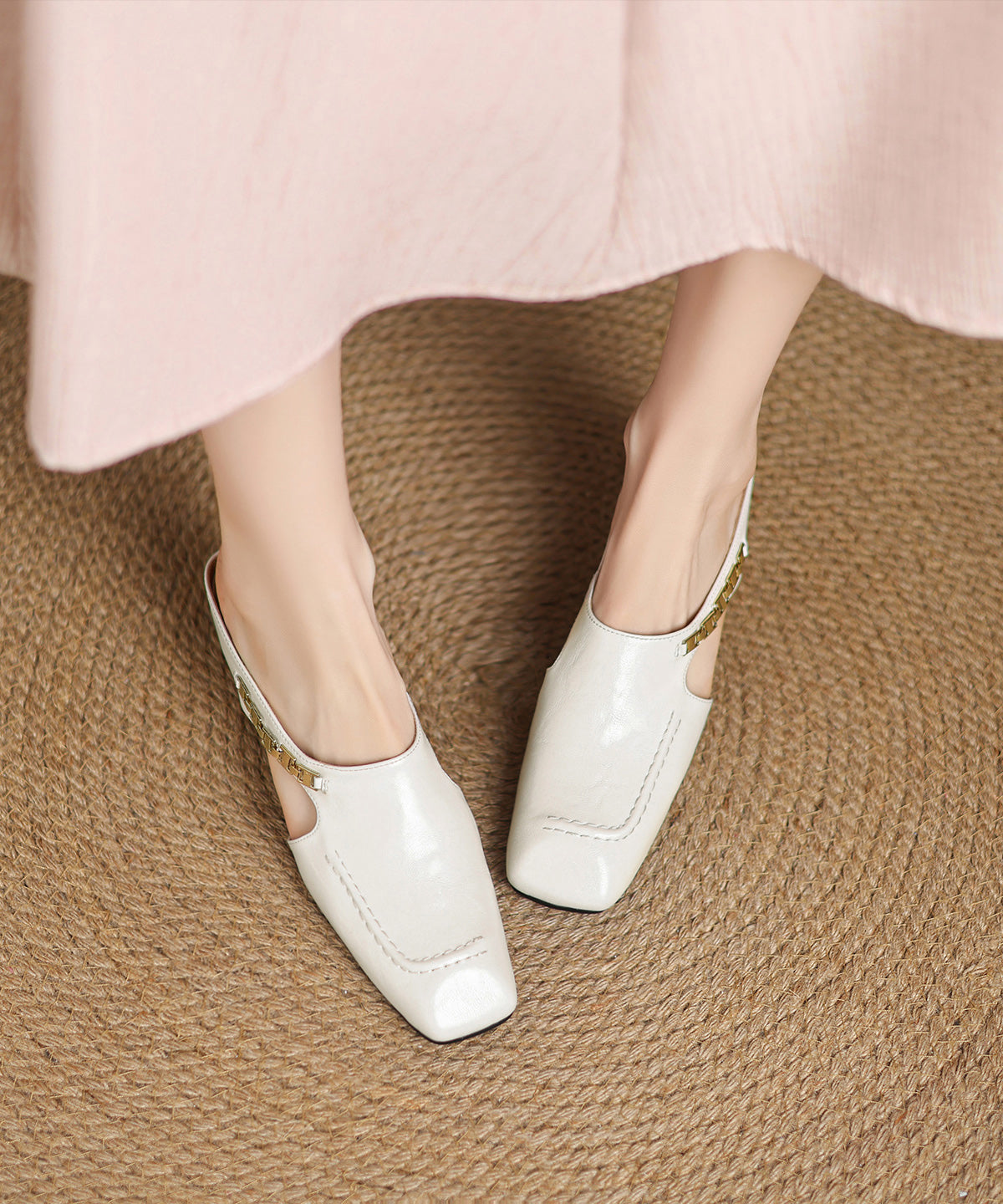 Wedge Classy Cowhide Splicing Slide Leather Pink Sandals