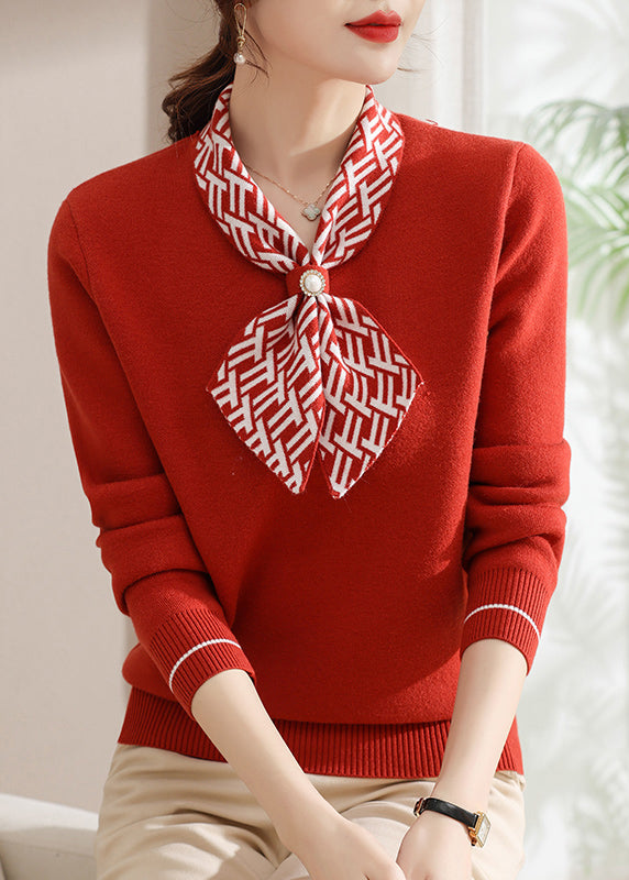 Pull en polaire épaisse et chaude avec nœud rouge élégant, printemps TQ008