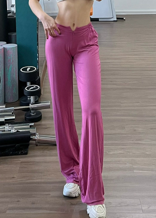 Pantalon d'été élégant en coton élastique à taille droite rose