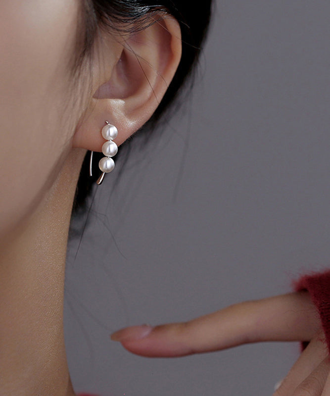 Classy Silk Sterling Silver Pearl Hoop Earrings YD020