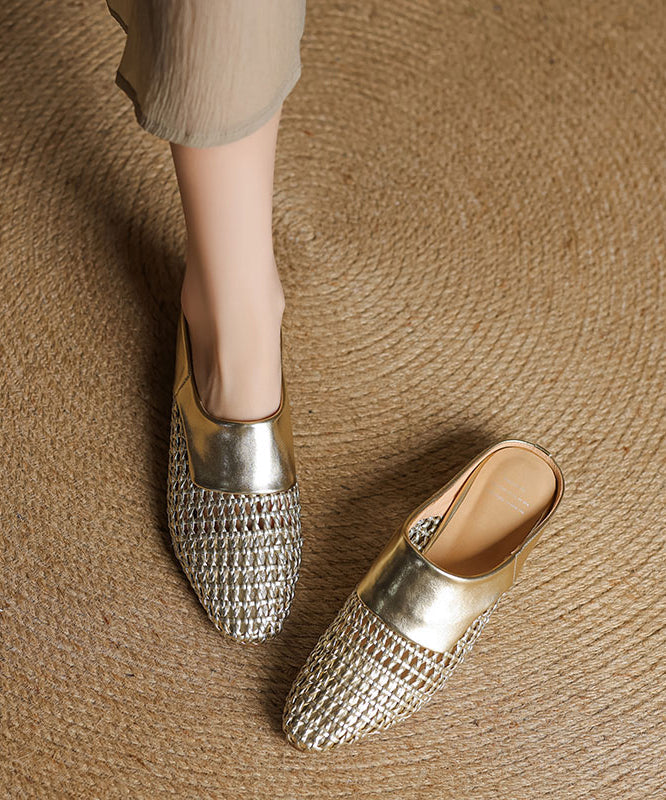 Black Splicing Sheepskin Slide Classy Breathable Out Hollow