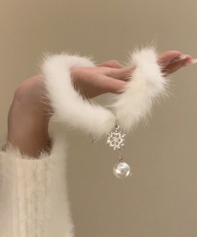 Edle weiße Legierung Schneeflocke Zirkon Federn Perle Quaste Weihnachten Anhänger Halskette TS006