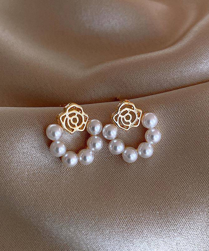 White Hollow Hoop Copper Classy Out Pearl Overgild Floral