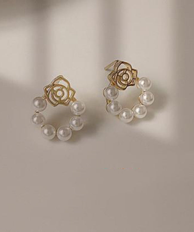 White Hollow Hoop Copper Classy Out Pearl Overgild Floral