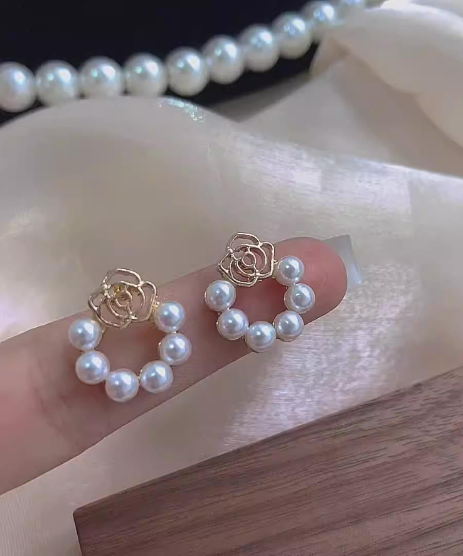 White Hollow Hoop Copper Classy Out Pearl Overgild Floral
