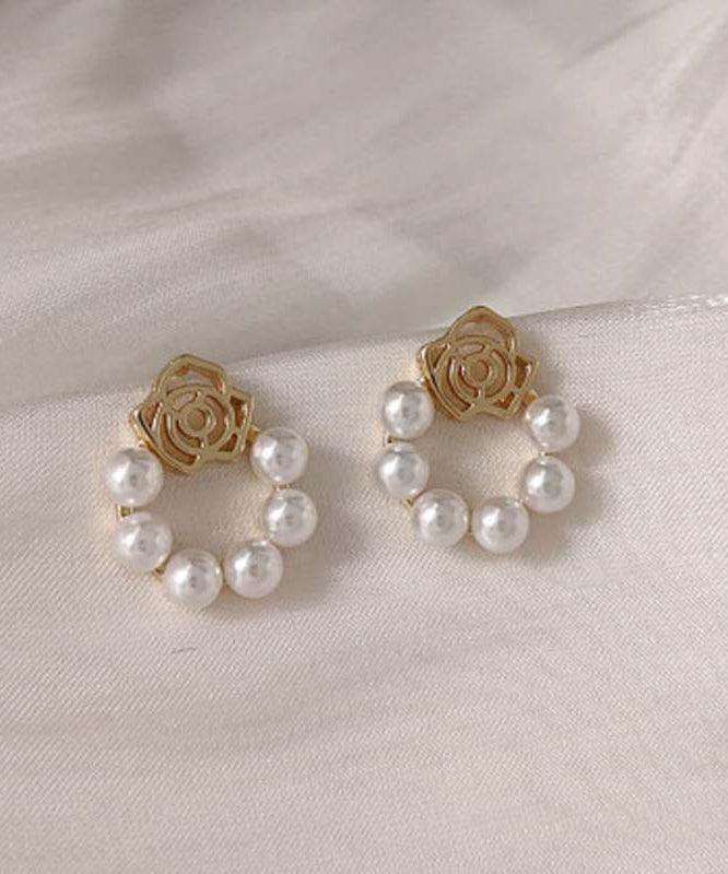 White Hollow Hoop Copper Classy Out Pearl Overgild Floral