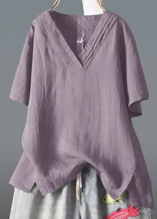 Seitlich edel Sommer V Offen Gelb Leinen Hals Top Shirt