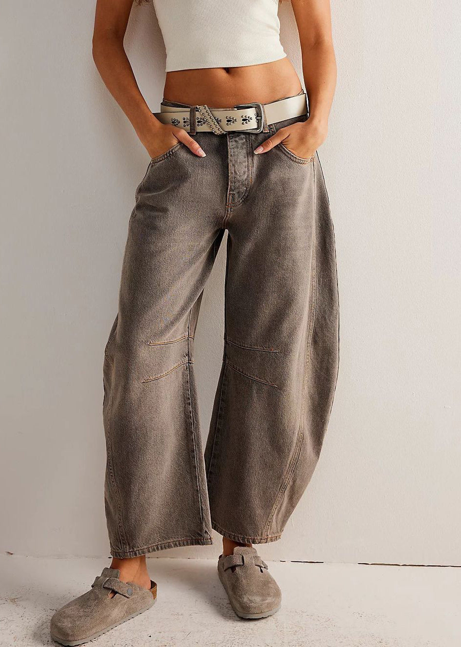 Pantalon d'été en denim original à taille courte, couleur café
