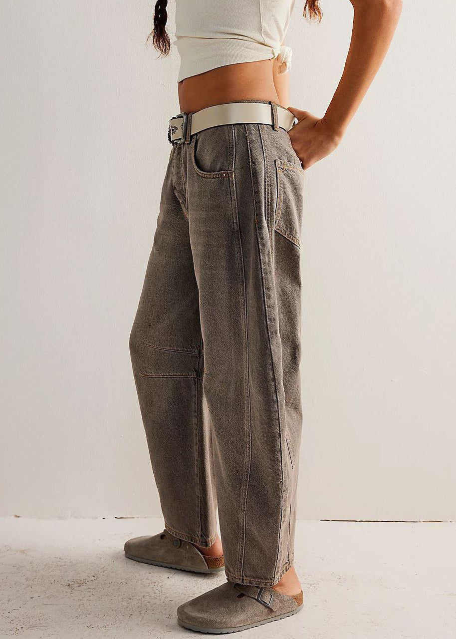Pantalon d'été en denim original à taille courte, couleur café
