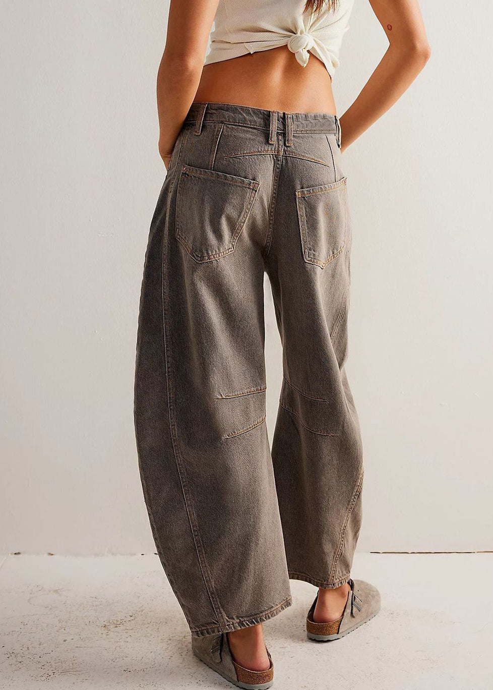 Pantalon d'été en denim original à taille courte, couleur café
